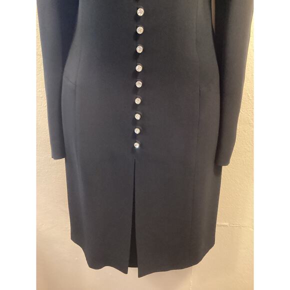 Les Copains Couture Black Evening Rhinestone Buttons Slit Cocktail Dress 42 S - Picture 4 of 9